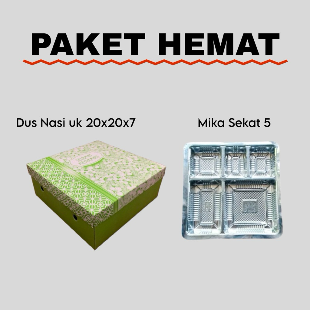 Paket Hemat | Dus Nasi/Kue 20x20x7 dan Mika Sekat 5 | Kardus Nasi Motif |