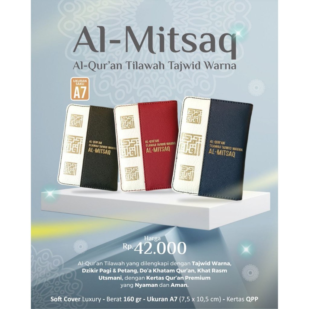 Al Qur'an Saku Non Terjemah Al Mitsaq Ukuran A7 Jaket Resleting Disertai Tajwid Warna