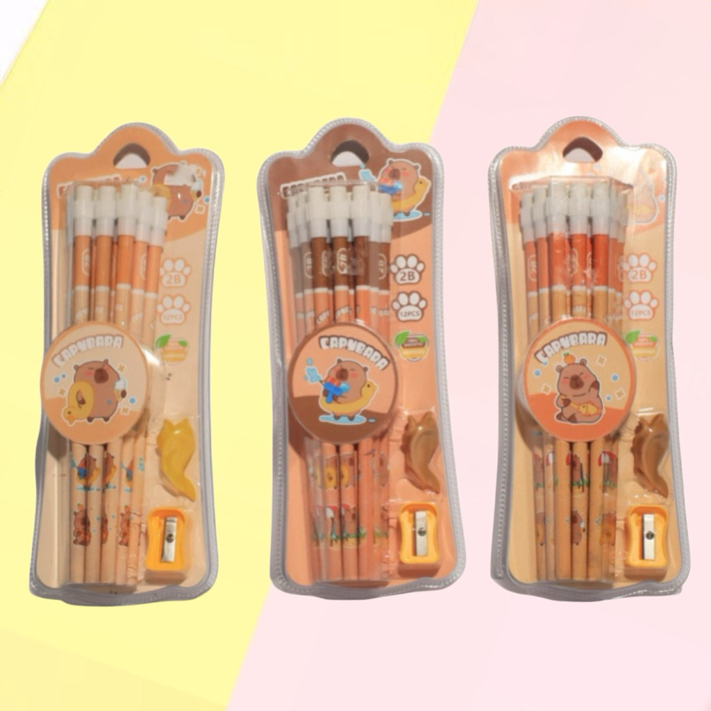 

Pensil 2B Set 12 pcs Capybara Kapibara Pensil Serut Lucu Anak Sekolah Gemas