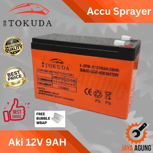 TOKUDA AKI KERING BATERAI SPAYER ELEKTRIK 12V 9AH / BATTERY ACCU ALAT SEMPROT HAMA 12 VOLT 9 AMPERE