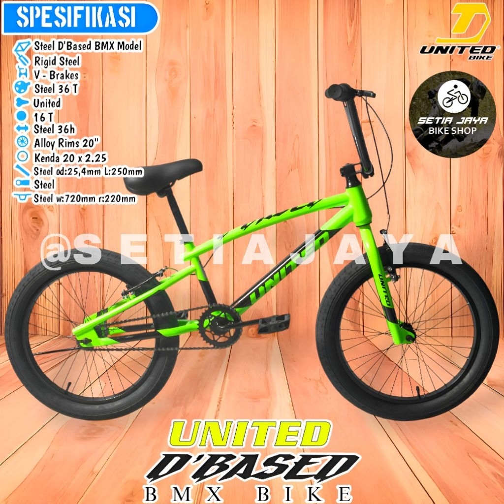 Sepeda BMX 20 Inch UNITED D'BASED Frame Steel, Ban Jumbos 2.40, Rem V-Brake, Sepeda Anak Laki-Laki N