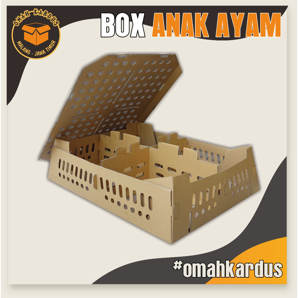 

Kardus DOC pengiriman anak ayam muat 100 ekor ukuran 65x39x14 cm