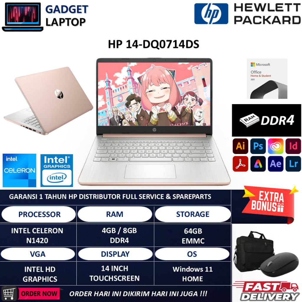 Laptop Hp 14 Intel N4120 8GB | 64GB EMMC 14.0 Touchscreen Windows 11 Home