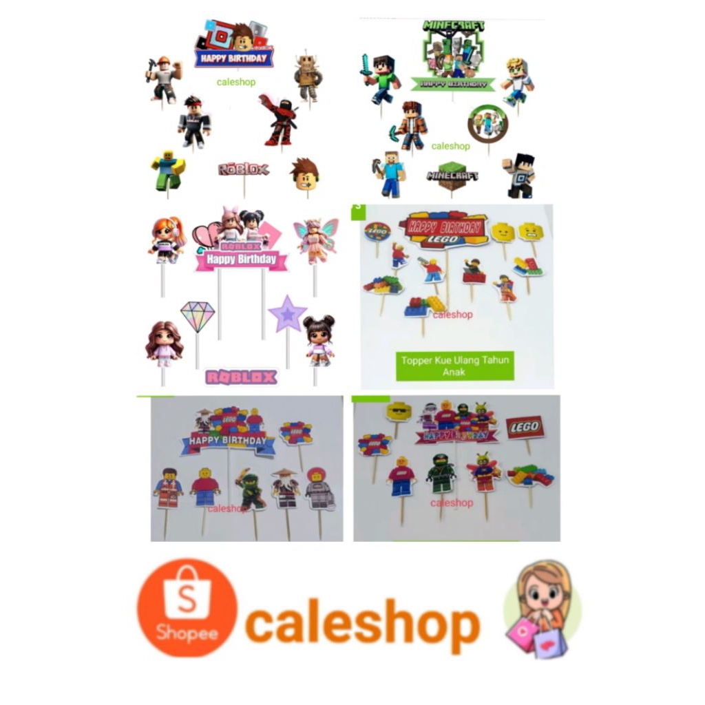 Topper Kue Ulang Tahun Roblox Minecraft Lego minicraft