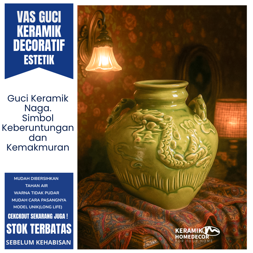 Guci Keramik Naga Celadon warna biru hijau | Tempat abu atau dupa untuk sembahyang