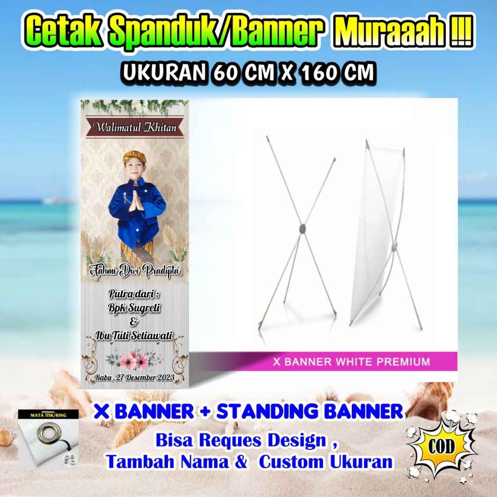 Spanduk Banner Khitanan Ukuran 60 cm x 160 cm + Standing Banner