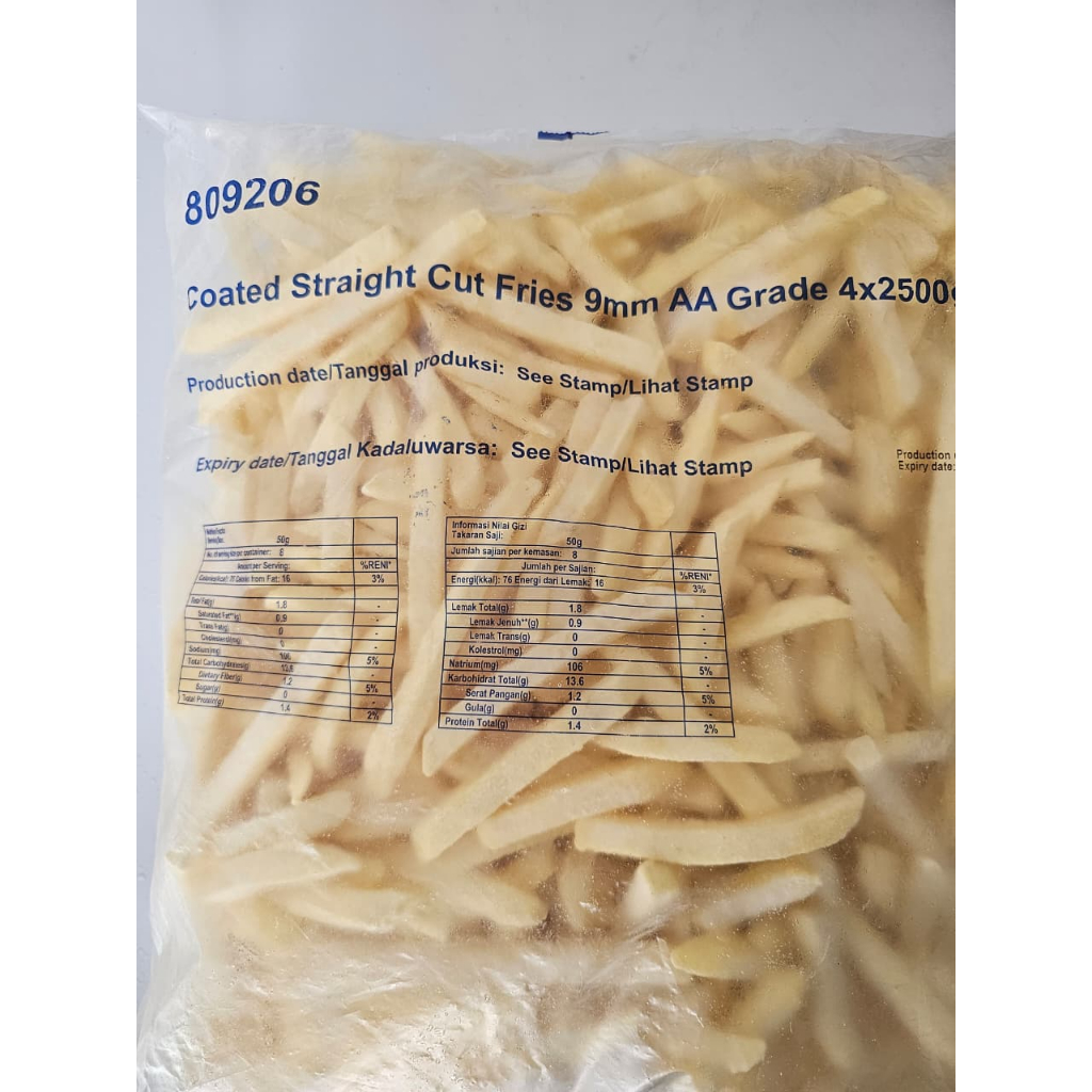 

Coated Straight Cut Fries 2500g | Kentang Goreng 9mm AA Grade | Lebih Renyah & Lezat