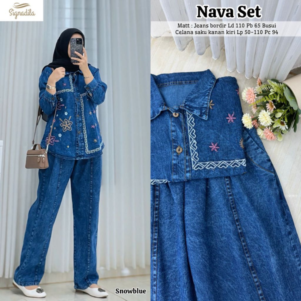 Nava Set Jeans Untuk BB 50-70kg | Set Jeans Bordir