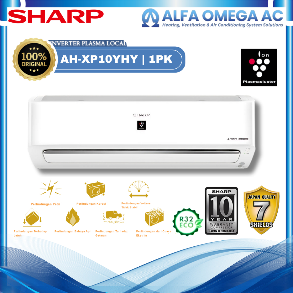 AC Sharp 1 Pk AH-XP10YHY Plasmacluster J-Tech Inverter Series | ZCY Series | Split Wall | Air Condit