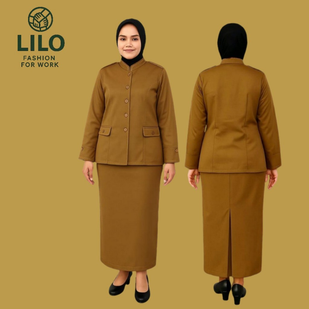 LILO Stelan Blazer PDH Khaki Tua PNS/Pemda/Baju PDH Khaki Tua Wanita Adem Tidak Menerawang