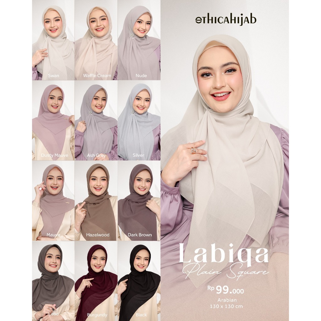 ETHICA HIJAB TERBARU LABIQA  PLAIN SQUARE // SEGI EMPAT SYARI