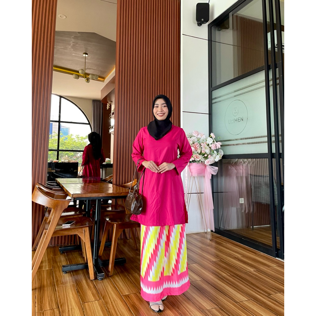 BAJU KURUNG WANITA WARNA FUSCHIA TOYOBO PREMIUM (ATASAN + ROK BESWAY) NEEZAA.ID