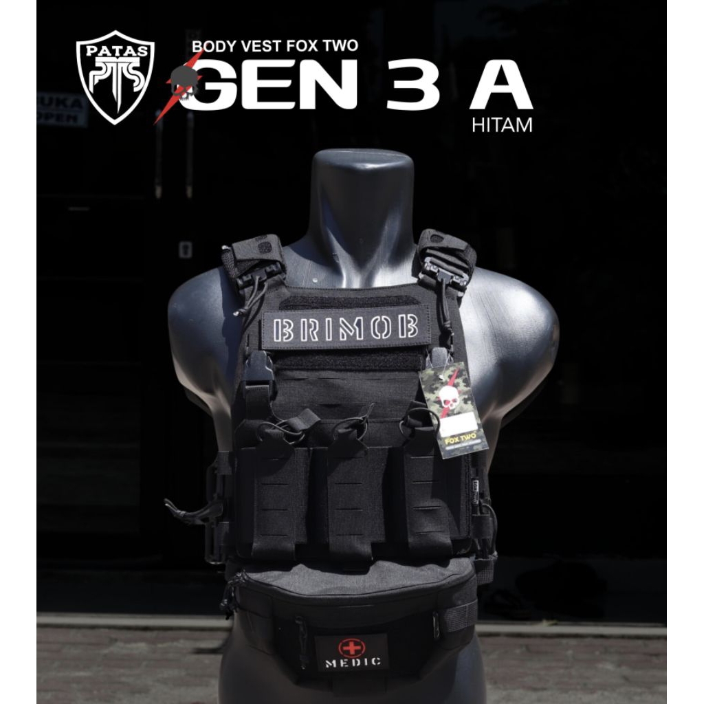 PATAS - Body Vest FOX TWO Plate Carrier GEN 3 A BLACK Tactical