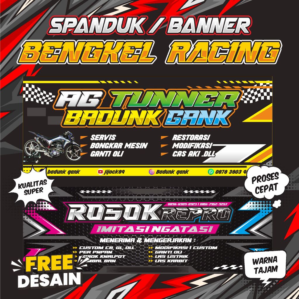 BANNER BENGKEL RACING, MOTOR, MOBIL, SPANDUK BENGKEL MOTOR MOBIL