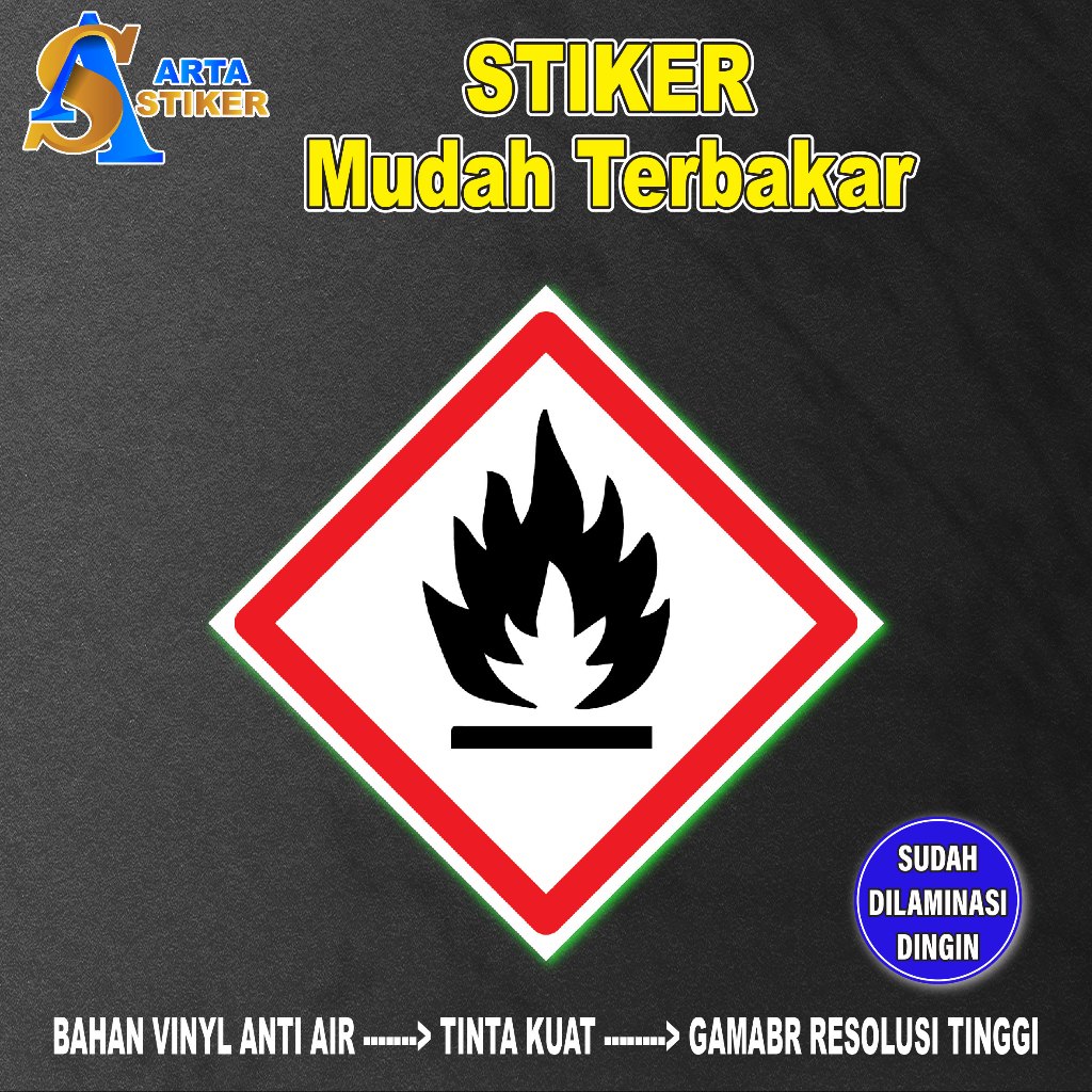 

018. Stiker label Simbol limbah B3 K3 Hazmat Mudah Terbakar Bahan Vinyl Anti Air | Waterproof