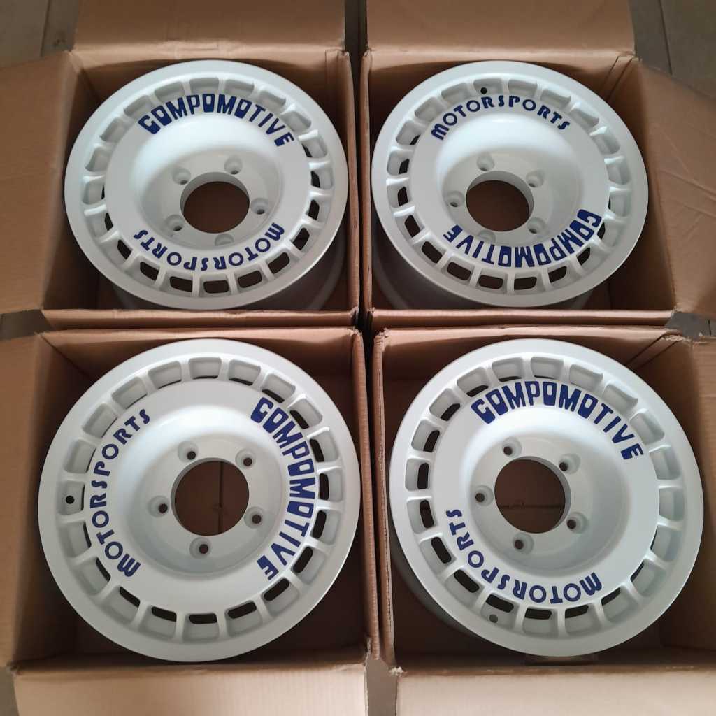 JUAL VELG MOBIL RALLY RL COMPOMOTIVE R16X75 H5X13,97 ET0 WHITE PEN S/BLUE JIMNY , FEROZA , TAFT