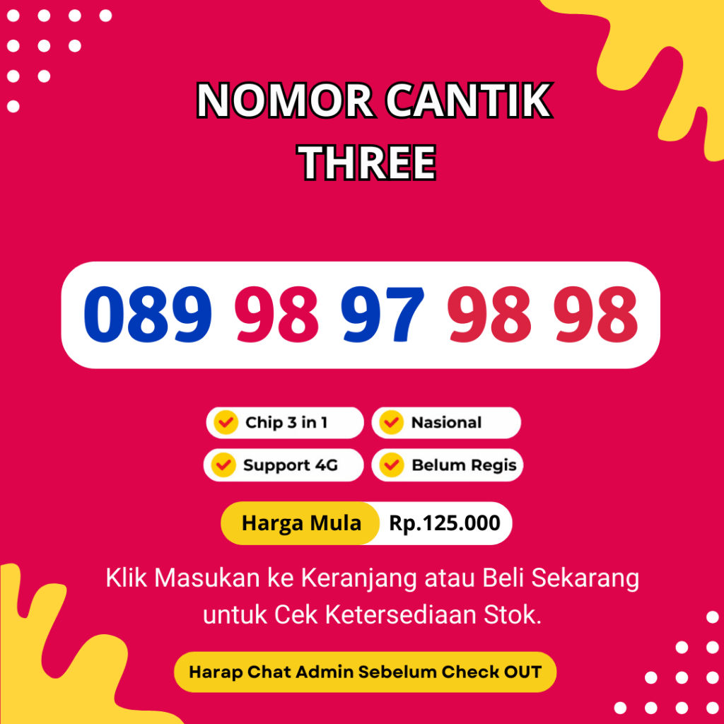 Nomor Cantik Tri Murah Rapi Seri ABAB Support 4G LTE - Kartu Perdana Tri Murah Seri ABAB