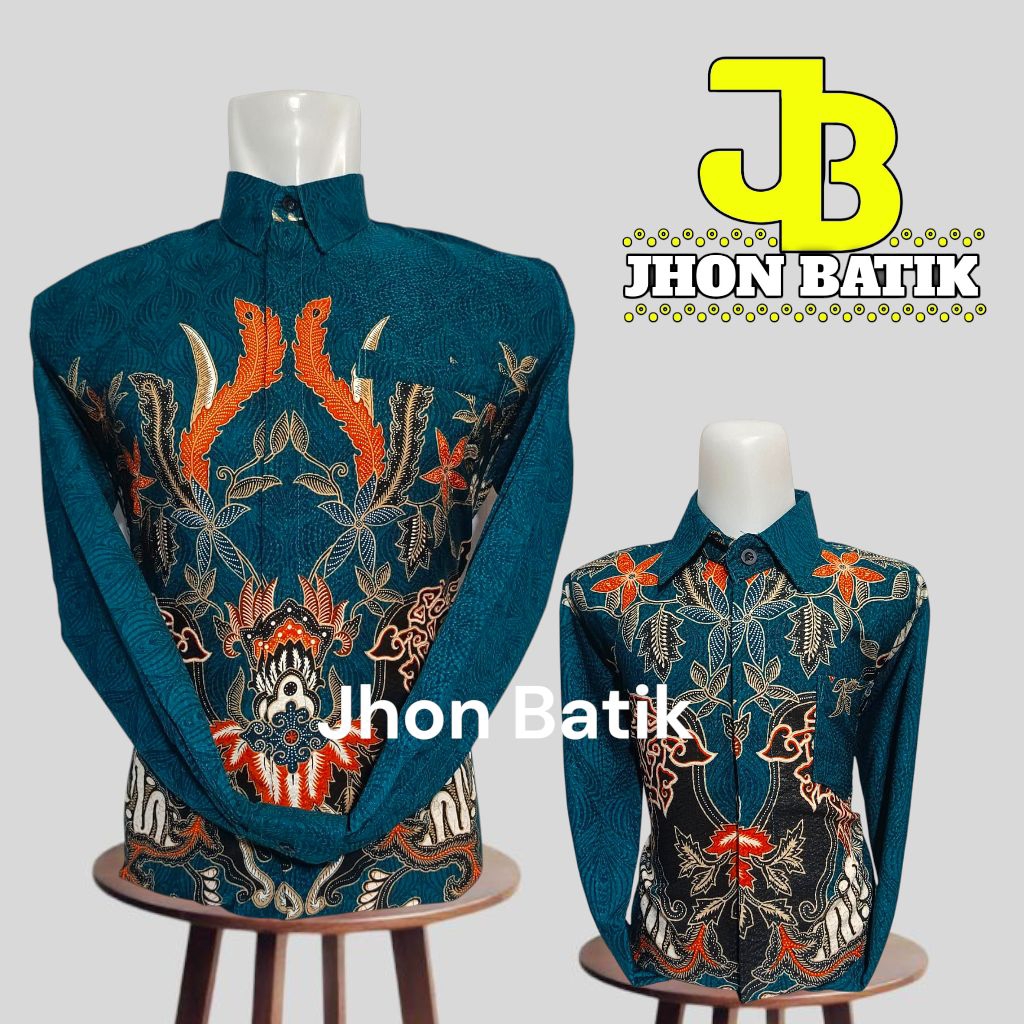kemeja batik dobby couple ayah dan anak warna hijau emerald lengan panjang//batik emerald couple aya