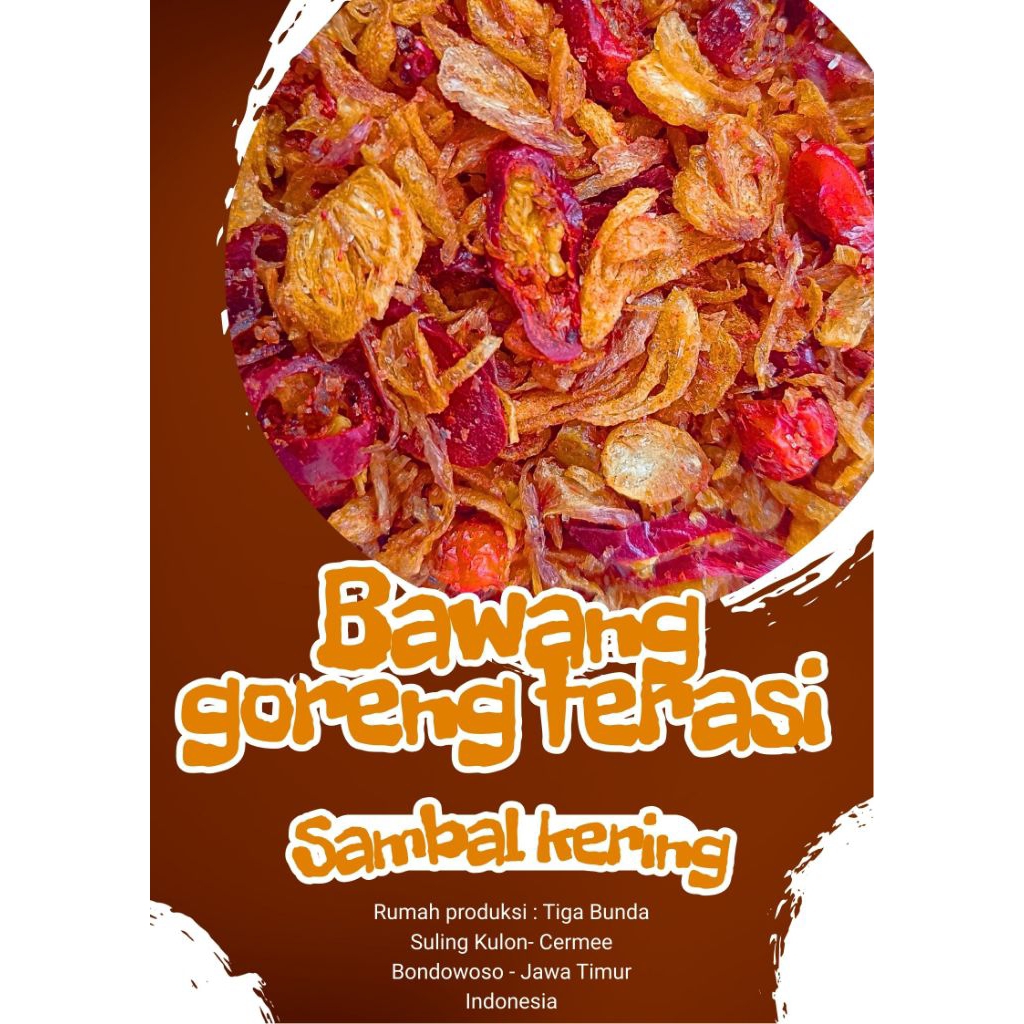 

Sambal Bawang Goreng Kering Sambal Tabur Sambal Terasi Bawang Homemade kemasan tinwall 500 ml 130 gram