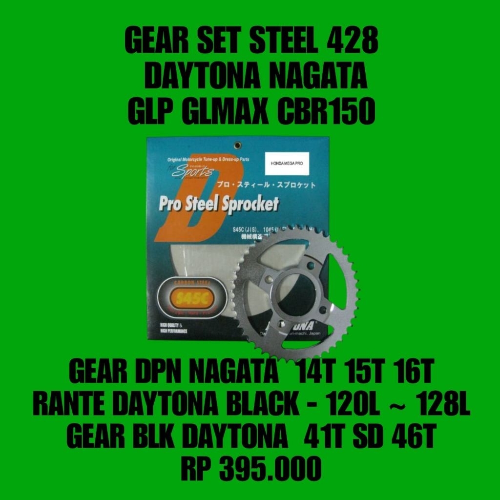 GEAR GIR SET DAYTONA STEEL 428 MEGAPRO GLPRO CBR150 ORIGINAL