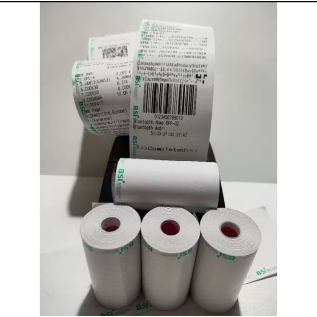 

Kertas thermal EDC logo BSI ukuran 58x30 isi 10 pcs/Roll