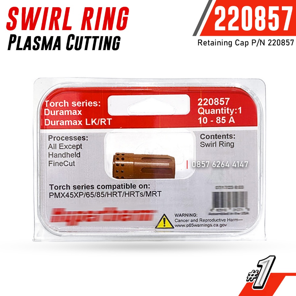 220857 Swirl Ring Plasma Cutting Hypertherm Powermax 45XP 65 85 105 Torch Duramax LK/RT