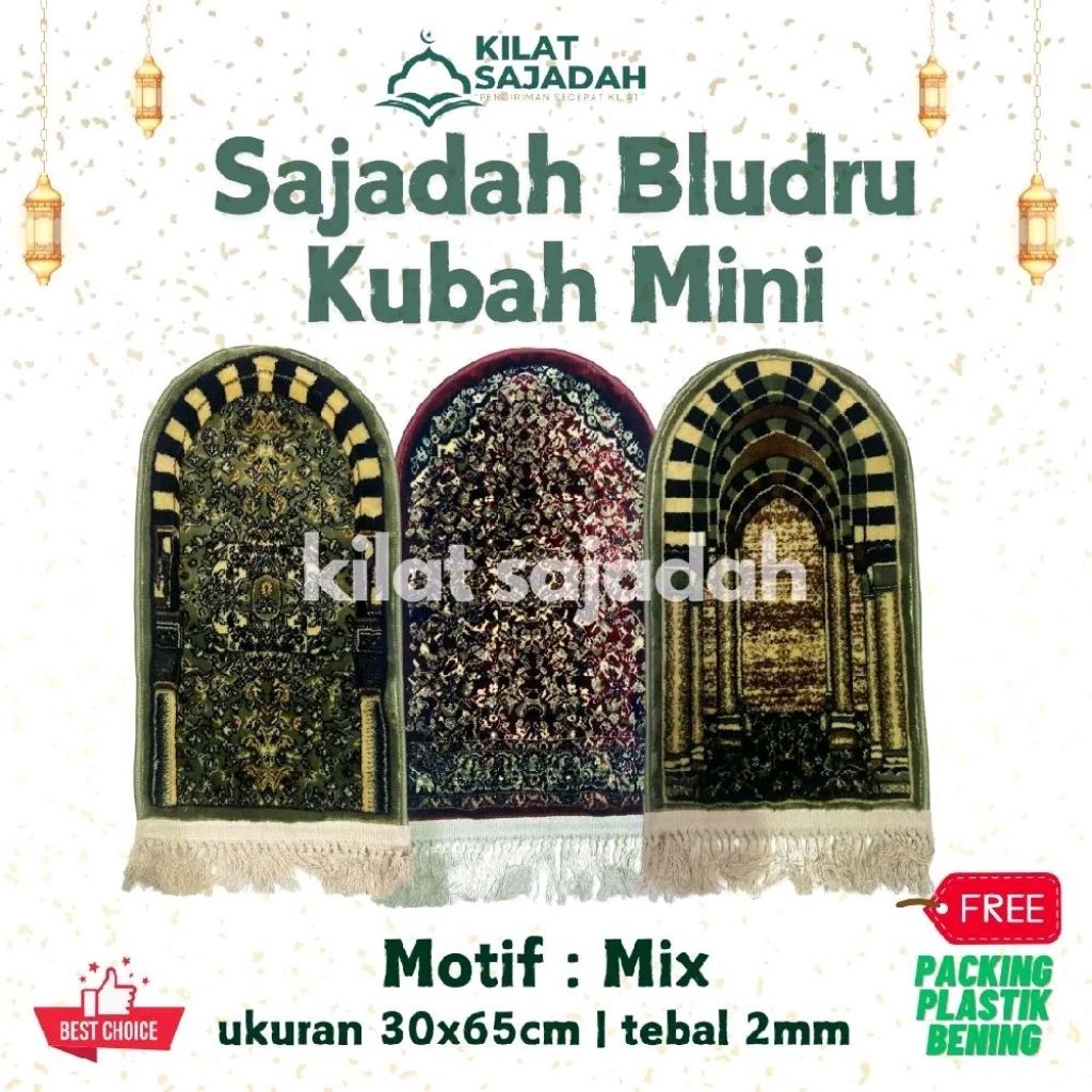 Sajadah Bludru Kubah Mini 35x60/Sajadah Muka Ada Label Turki Muslim
