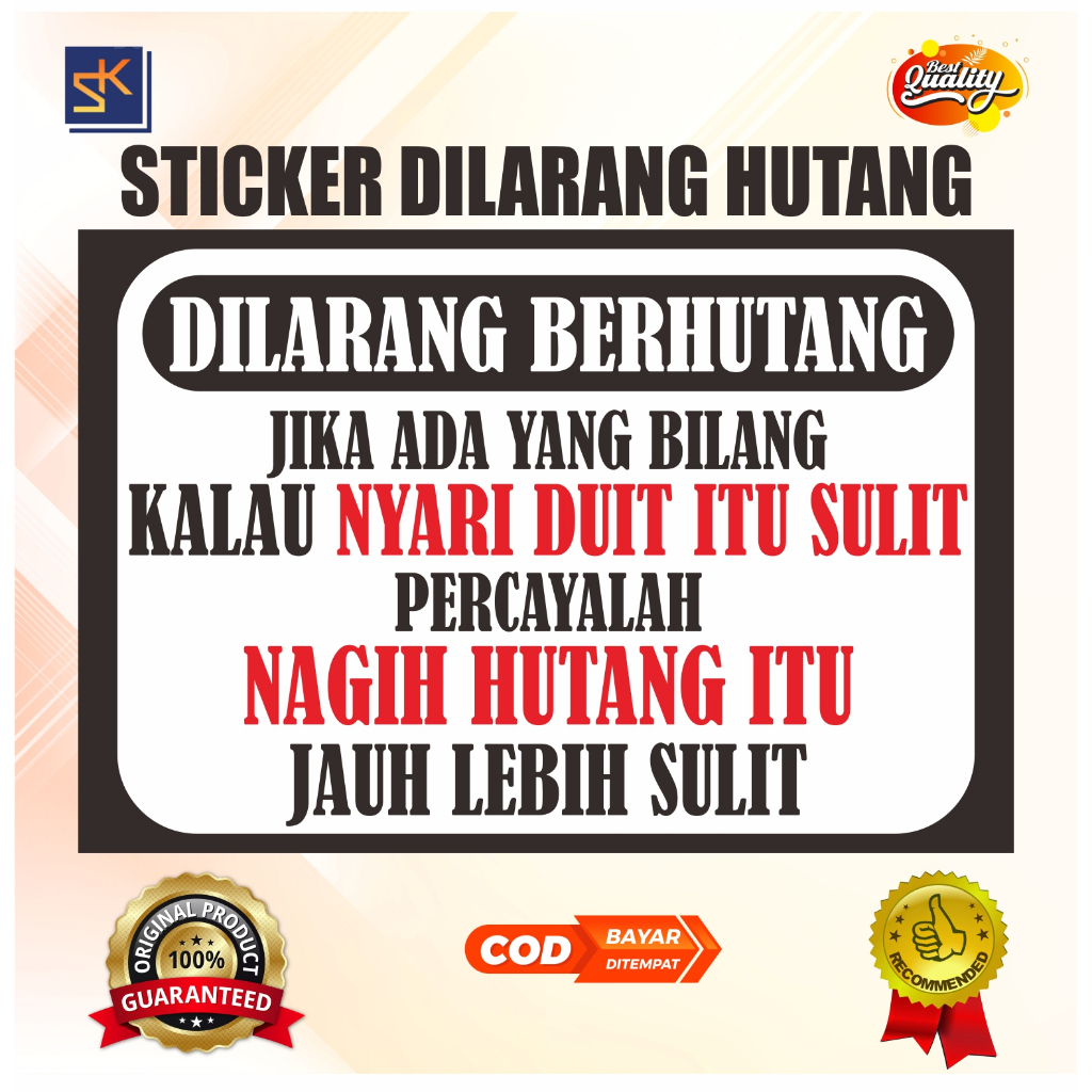 

Stiker Belanja Dilarang Hutang Vinyl Premium || Stiker Usaha Vinyl Premium Aesthetic Tahan Air
