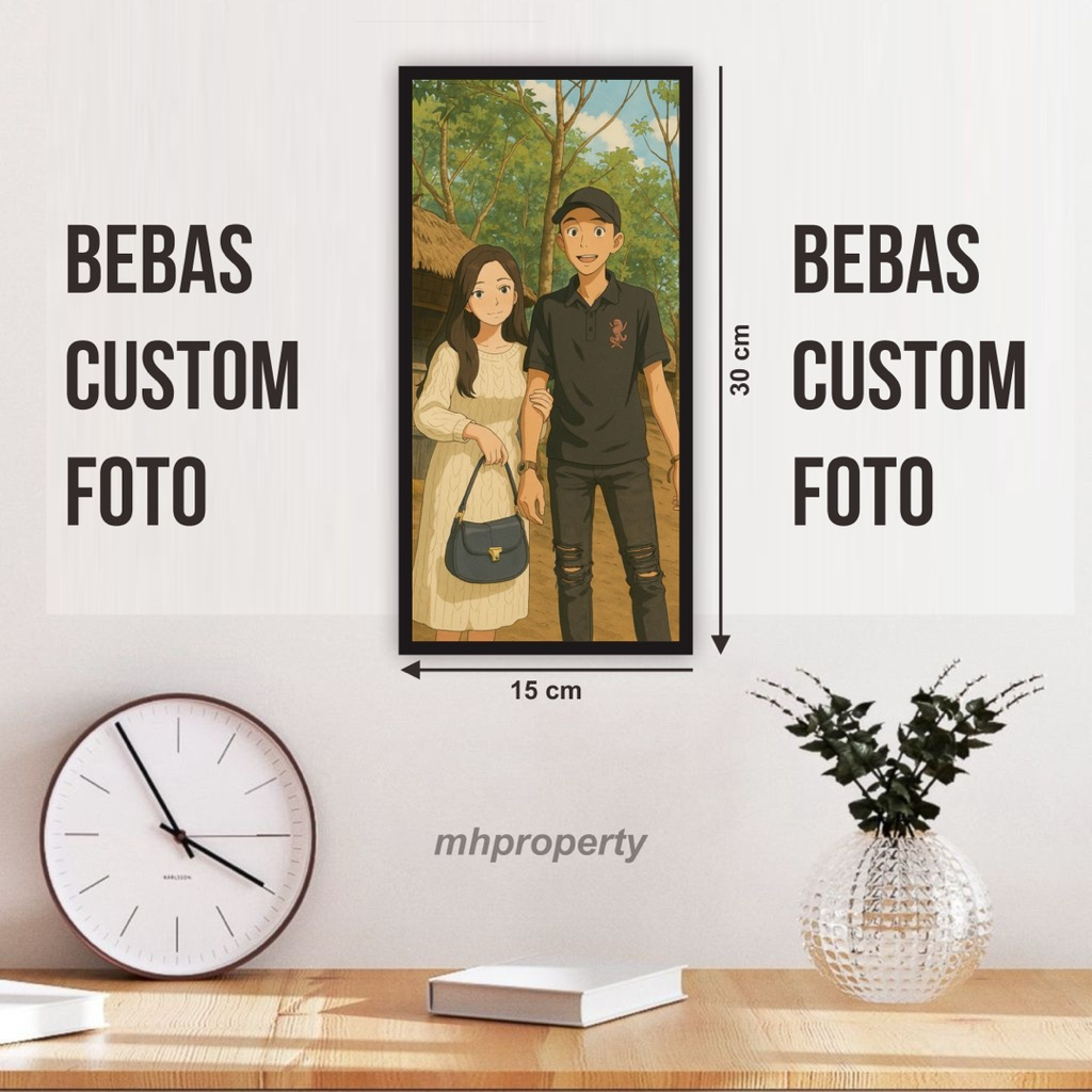 CUSTOM foto mdf bebas foto cartoon ai minimalis list hitam | cetak foto request viral