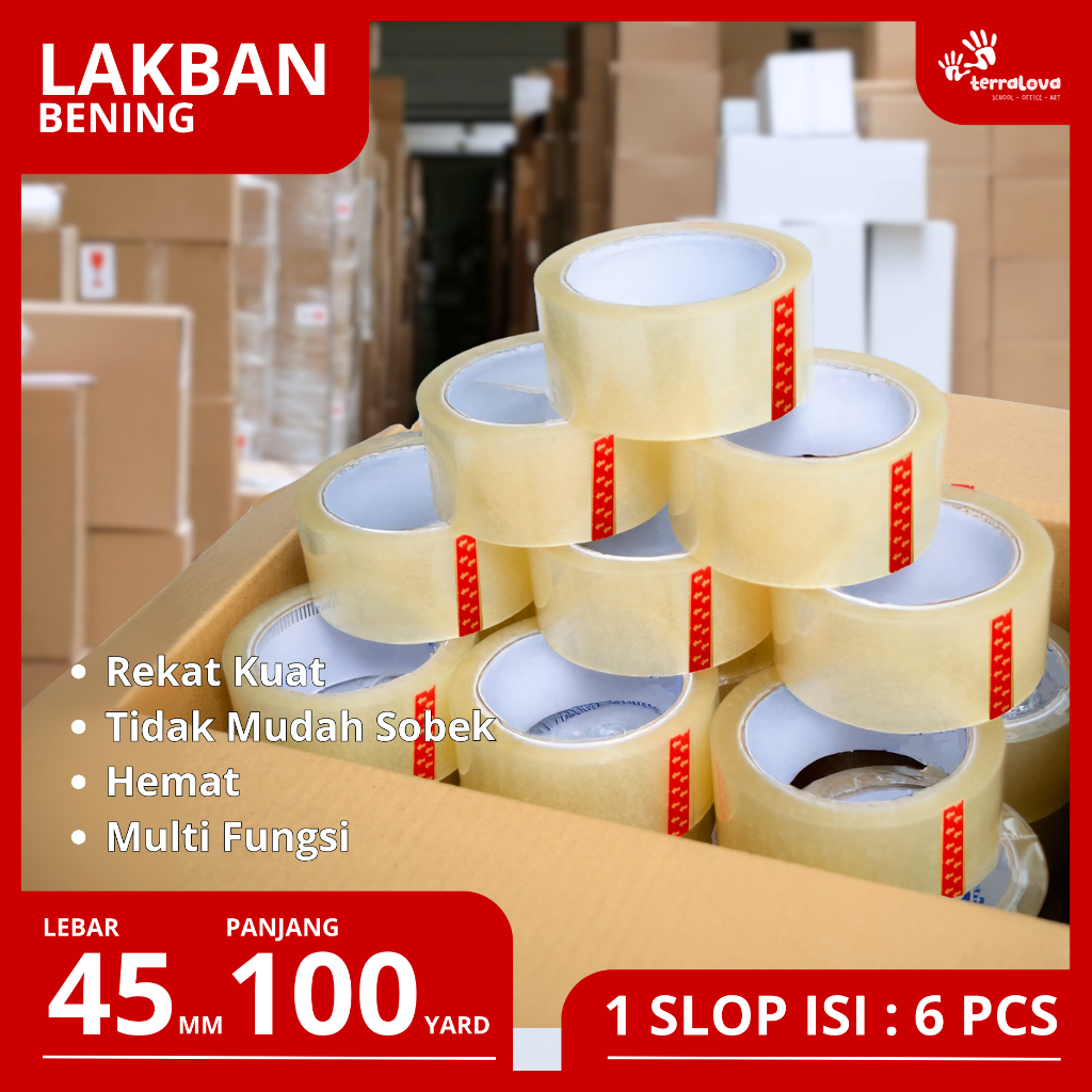 

(1 Slop 6 pcs) | Lakban Bening 45mm - Perekat Packing Kuat untuk Kardus & Paket