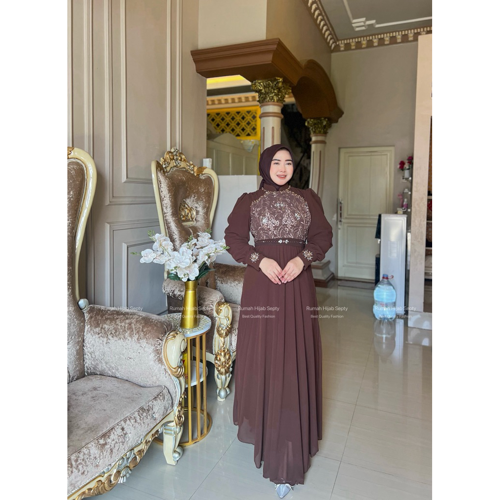 {RHS} Kivani gamis ceruty babydoll full furing / gamis brokat jumbo payet mayung / gamis ceruty mayu