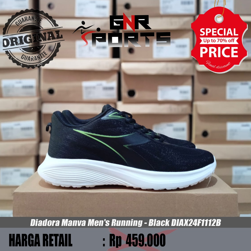 Sepatu Diadora Manva Men's Running - Black DIAX24F1112B Original 100%