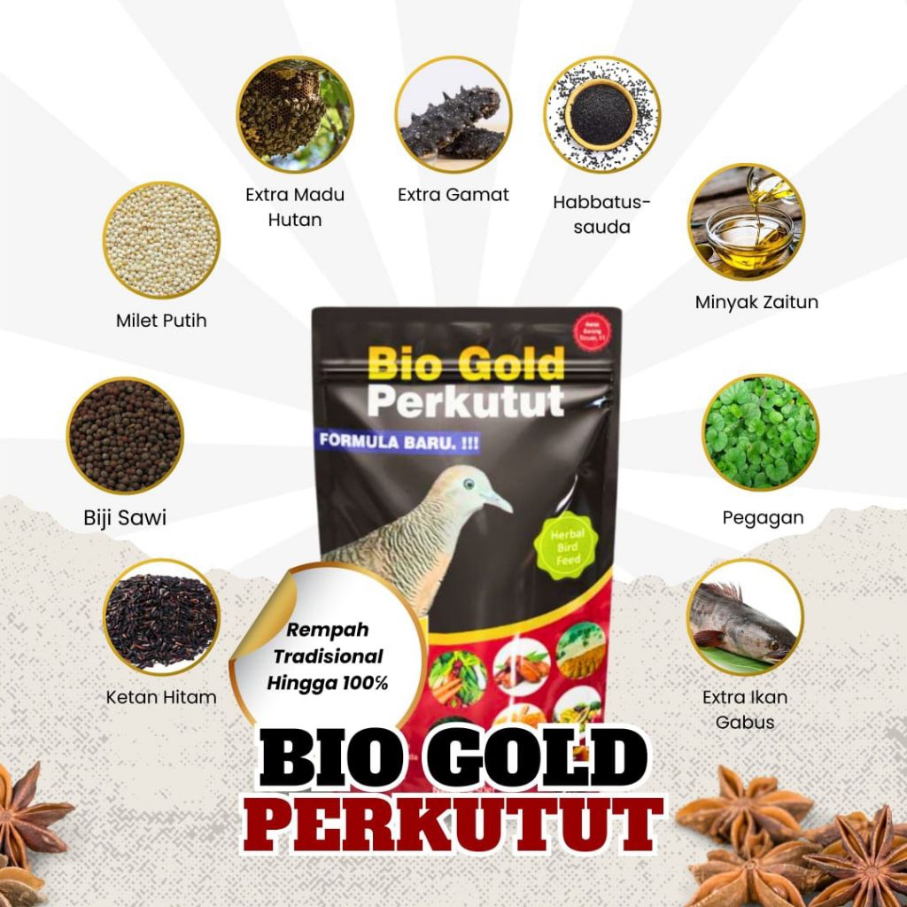 BIO GOLD HERBAL Pakan Burung Perkutut Harian & Lomba - Setingan Pas Gacor Manggung - Perkutut Lokal 