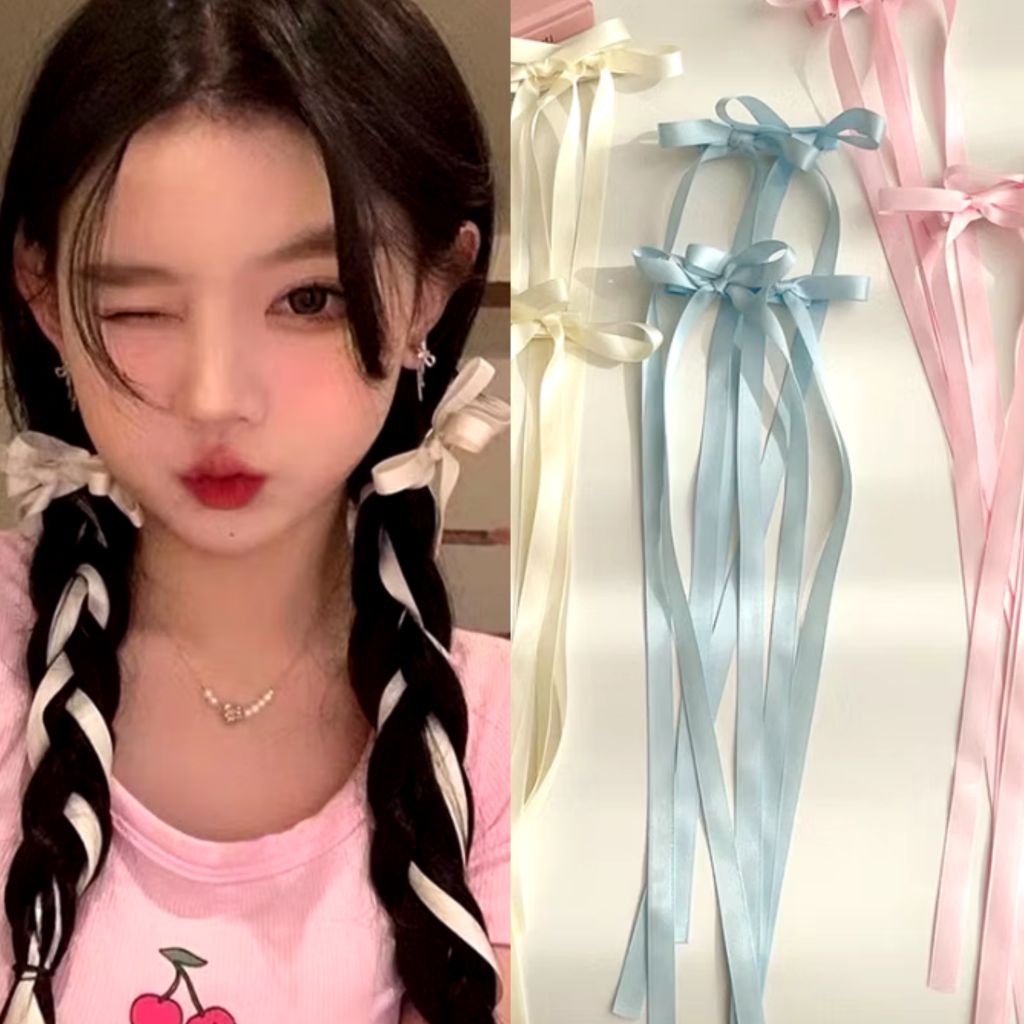jepit rambut pita untai twist braid simpul long/jepitan rambut ribbon korea