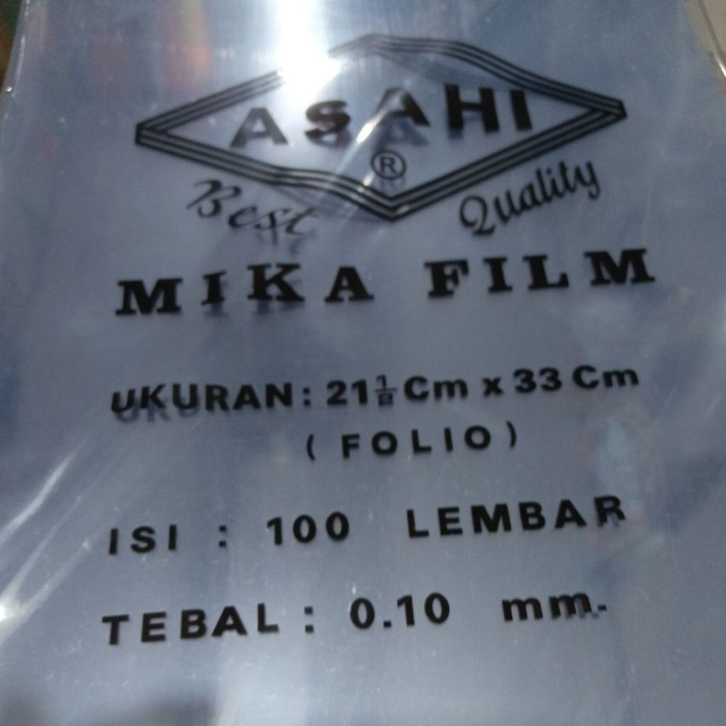 

plastik mika jilid Asahi uk.folio 21.5cmx33cm 100 lbr warna putih