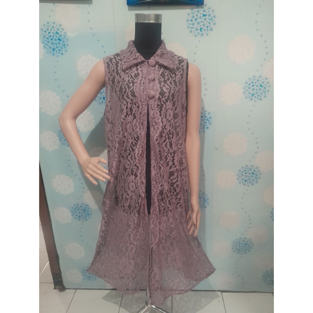 outer  panjang brokat tanpa lengan mewah sampau uku jumbo