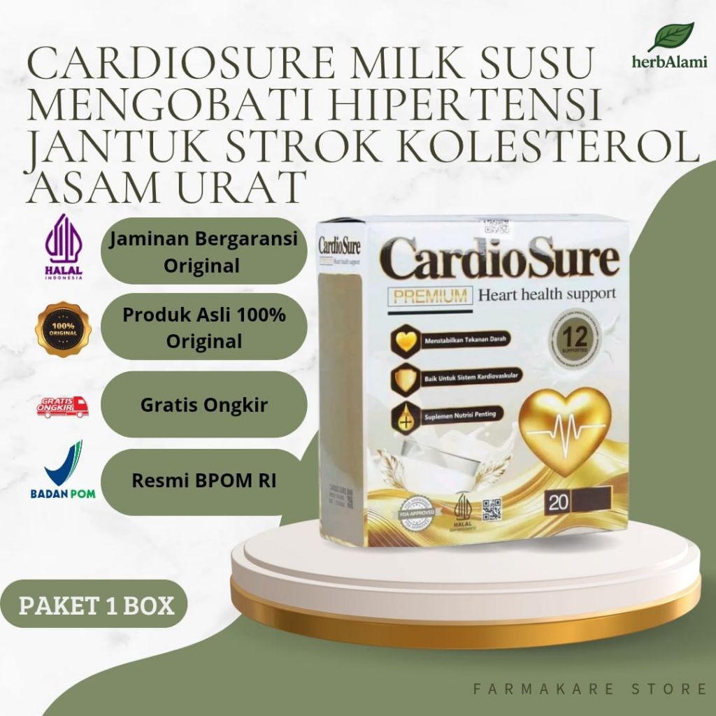 

(PAKET 1 BOX) CARDIOSURE MILK SUSU OBAT HIPERTENSI JANTUNG STROKE KOLESTEROL ASAM URAT 100% ORIGINAL