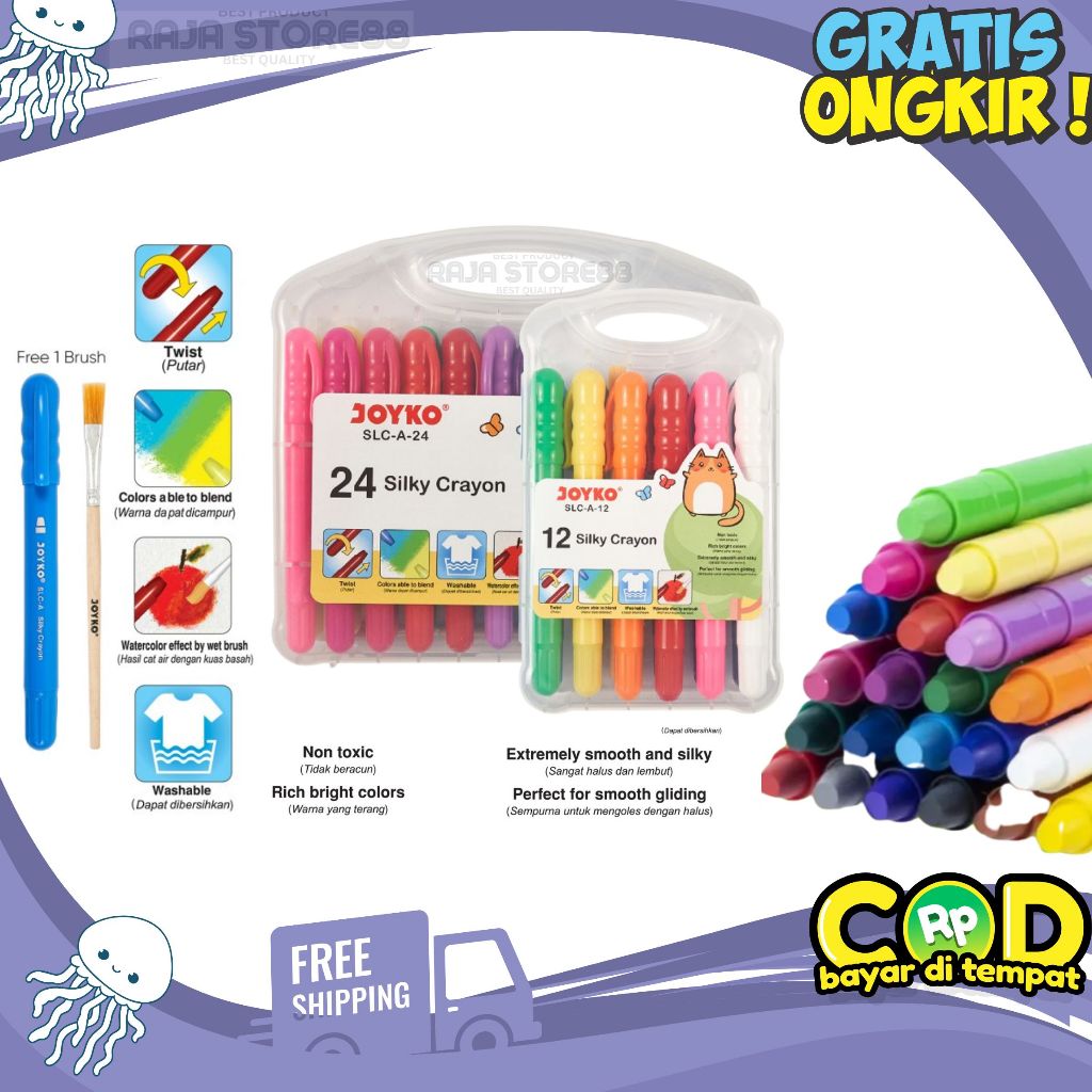 

Silky Crayon Joyko / Krayon Super Halus dan Lembut JOYKO SLC-A 24 Warna