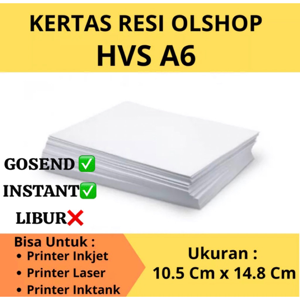 

HVS GSM 70 KERTAS HVS UKURAN A6 A4 bagi 4 || kertas print A6 gsm 70 1 rim isi 500