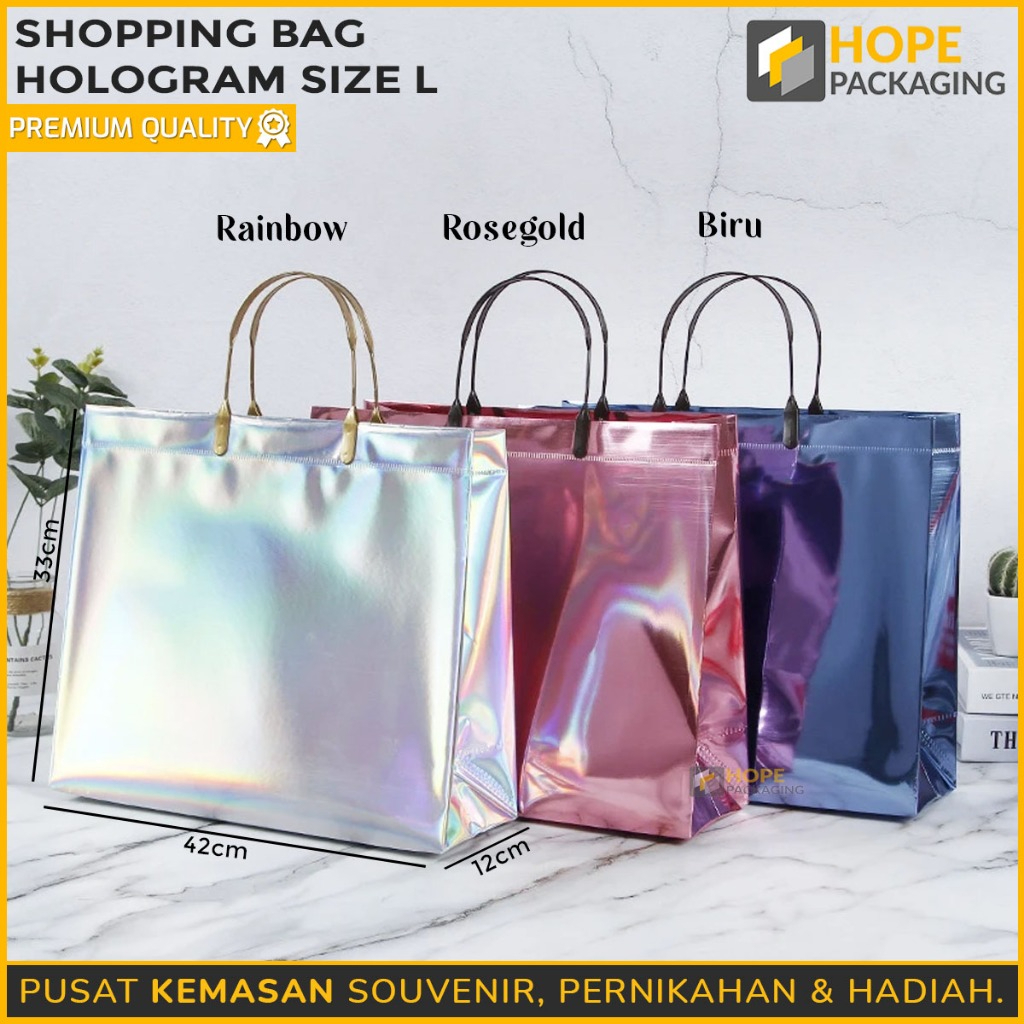Shopping Bag Hologram/ Goodie Bag Metalik Premium Cantik/ Tas Souvenir Hologram/ Tas Custom Hologram