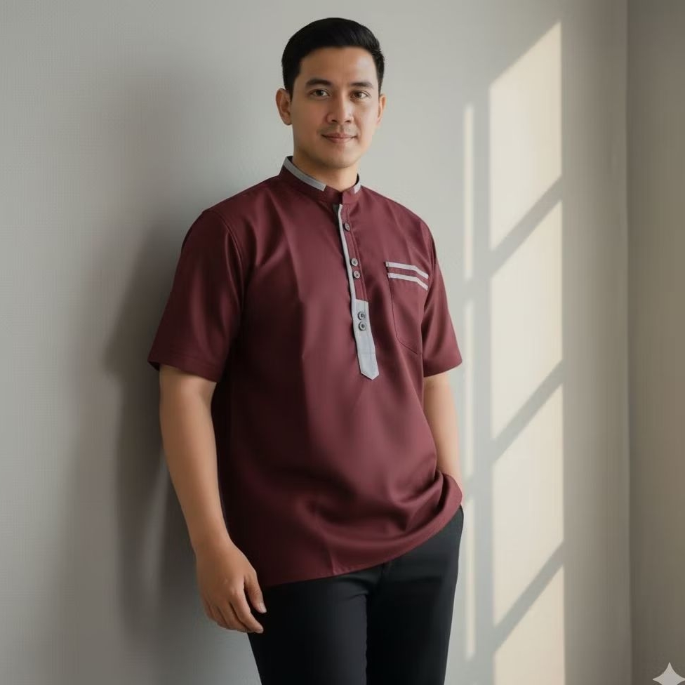 Bju Terbaru Koko Dewasa 2026 Bj Muslim Pria Kemeja Pendek Pakaian Elegant Baj Motif Bordir Baju Dewa