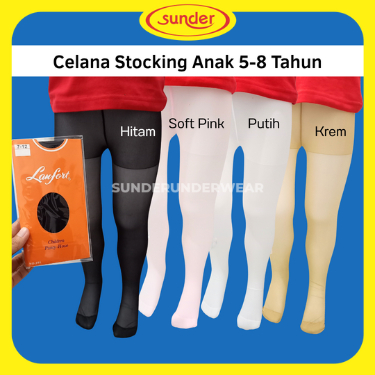 Celana Stocking Anak Perempuan 5-8 Tahun Stoking Hitam Putih Warna Kulit Transparan