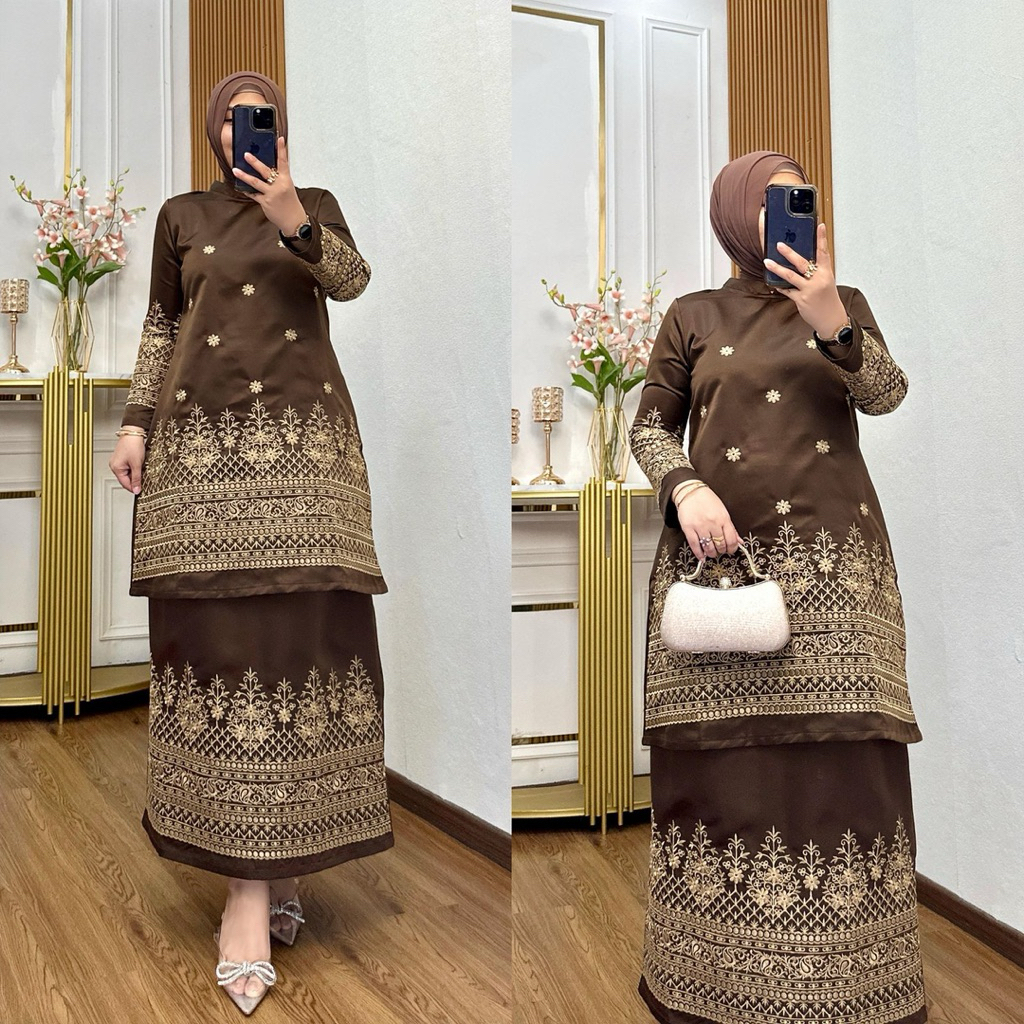 Setelan bordir melayu kebaya wisuda modern terbaru baju kurung dress pakaian muslim wanita jumbo