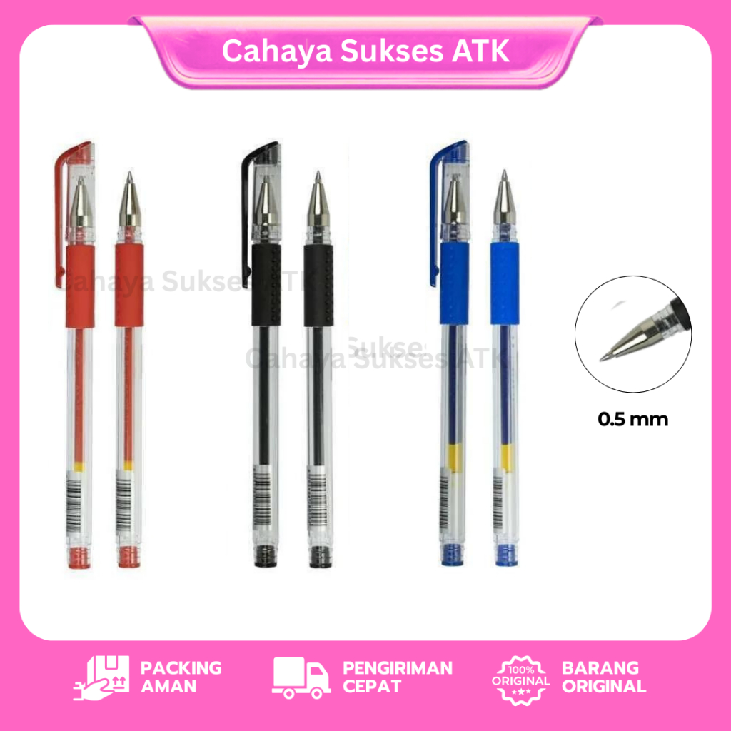 

Joyko Pulpen Gel JK-100 0.5 mm Tahan Air – Pen Pena Hitam, Biru, Merah Smooth Writing