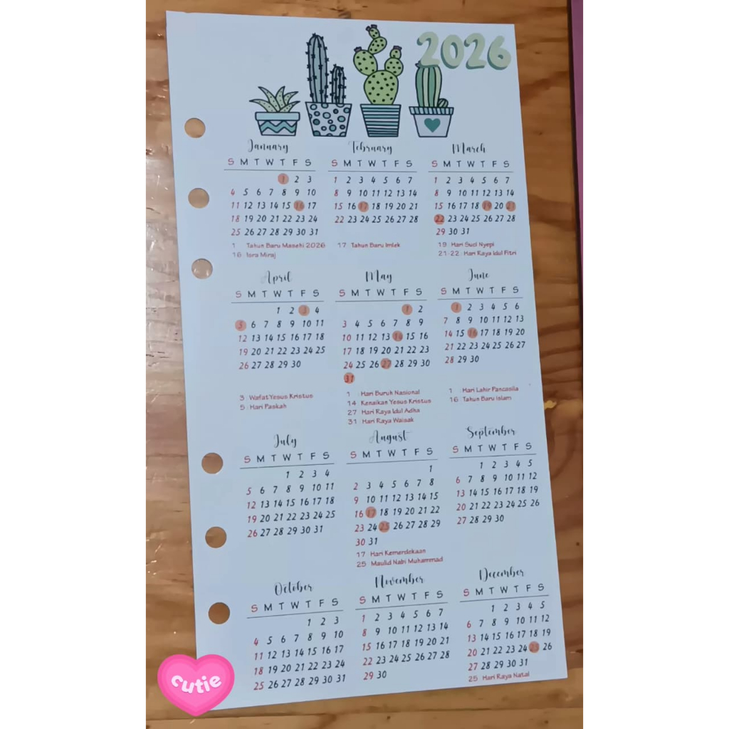 

Kalender Binder A6 Tahun 2026 dan 2025 , Kertas Art Paper / Cover dan HVS