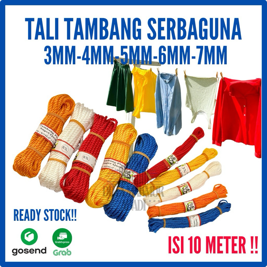 Tali Tambang Nylon 3mm 4mm 5mm 6mm 7mm Panjang 10 Meter / Tambang Nilon Ikat Barang / Tambang Plasti