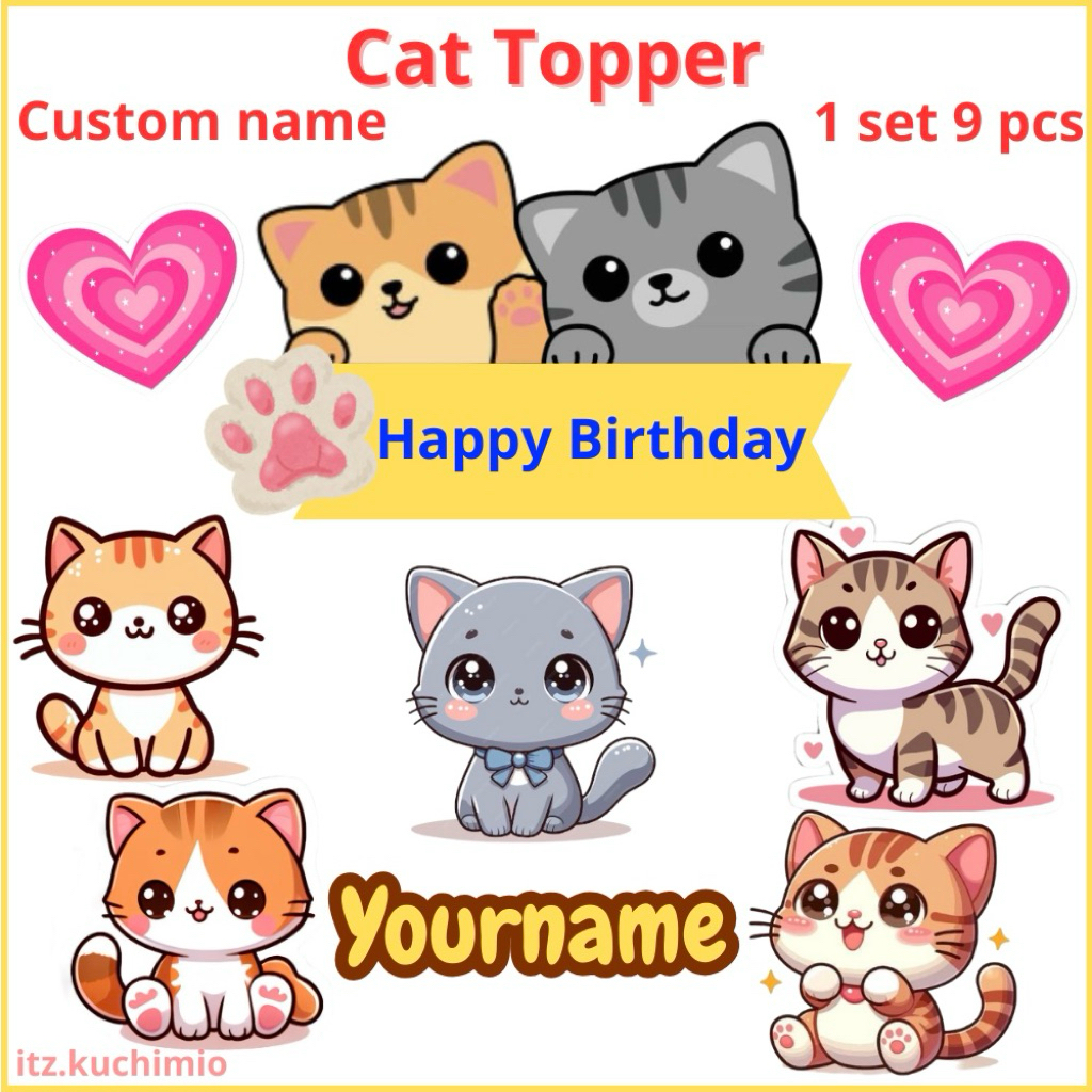 Kuchimio Topper set toper tema kucing Cat Topper birthday