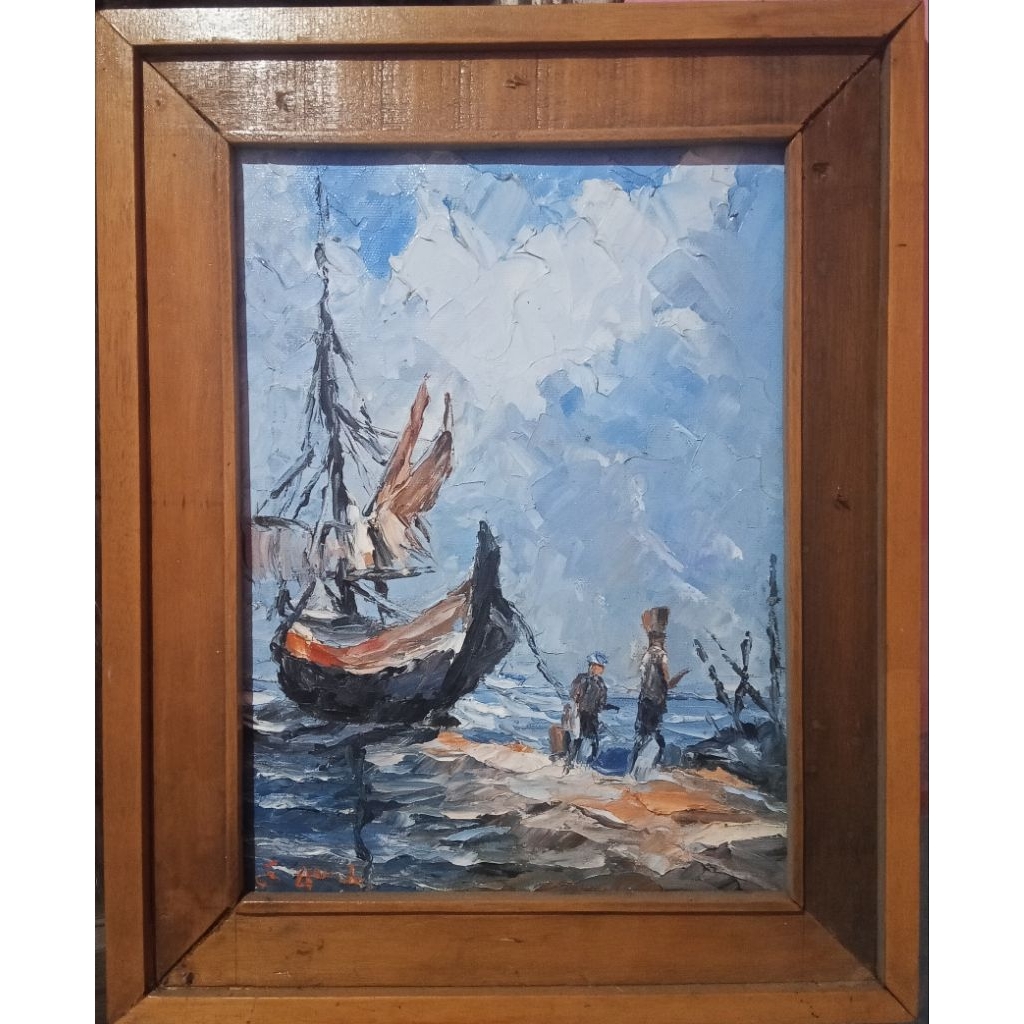 

Lukisan Nelayan oil pallet on canvas lengkap Frem minimalis