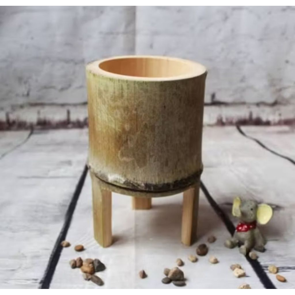 Pot bunga bambu mini/pot aesthetic/pot bambu aesthetic