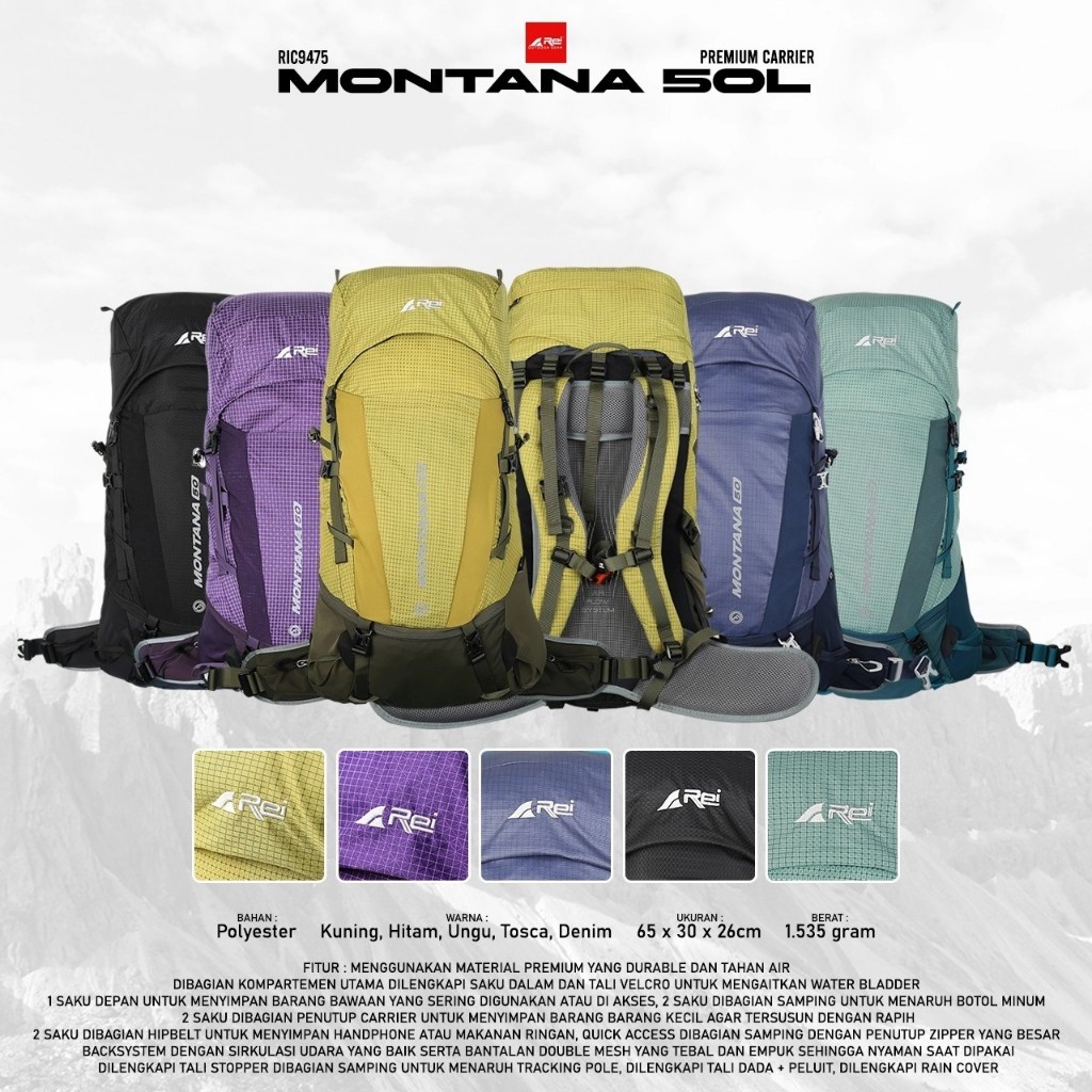 Tas Gunung Arei/ Carrier Premium Montana 50 Liter Arei Outdoorgear